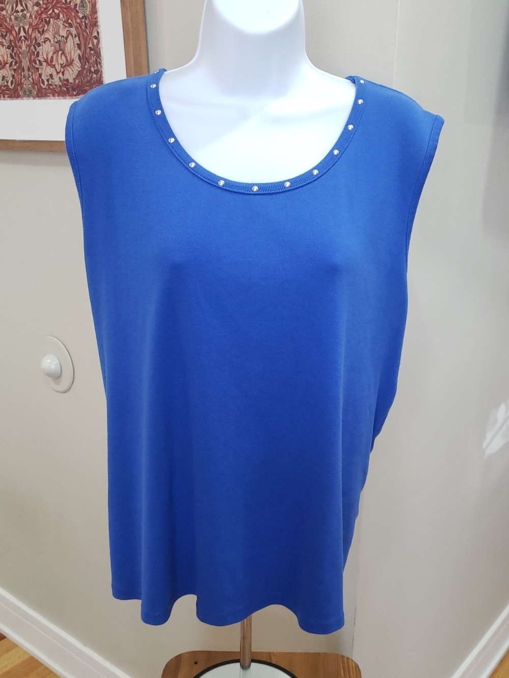 Rafaella Royal Blue Sleeveless Studded Neck Tank, 3X